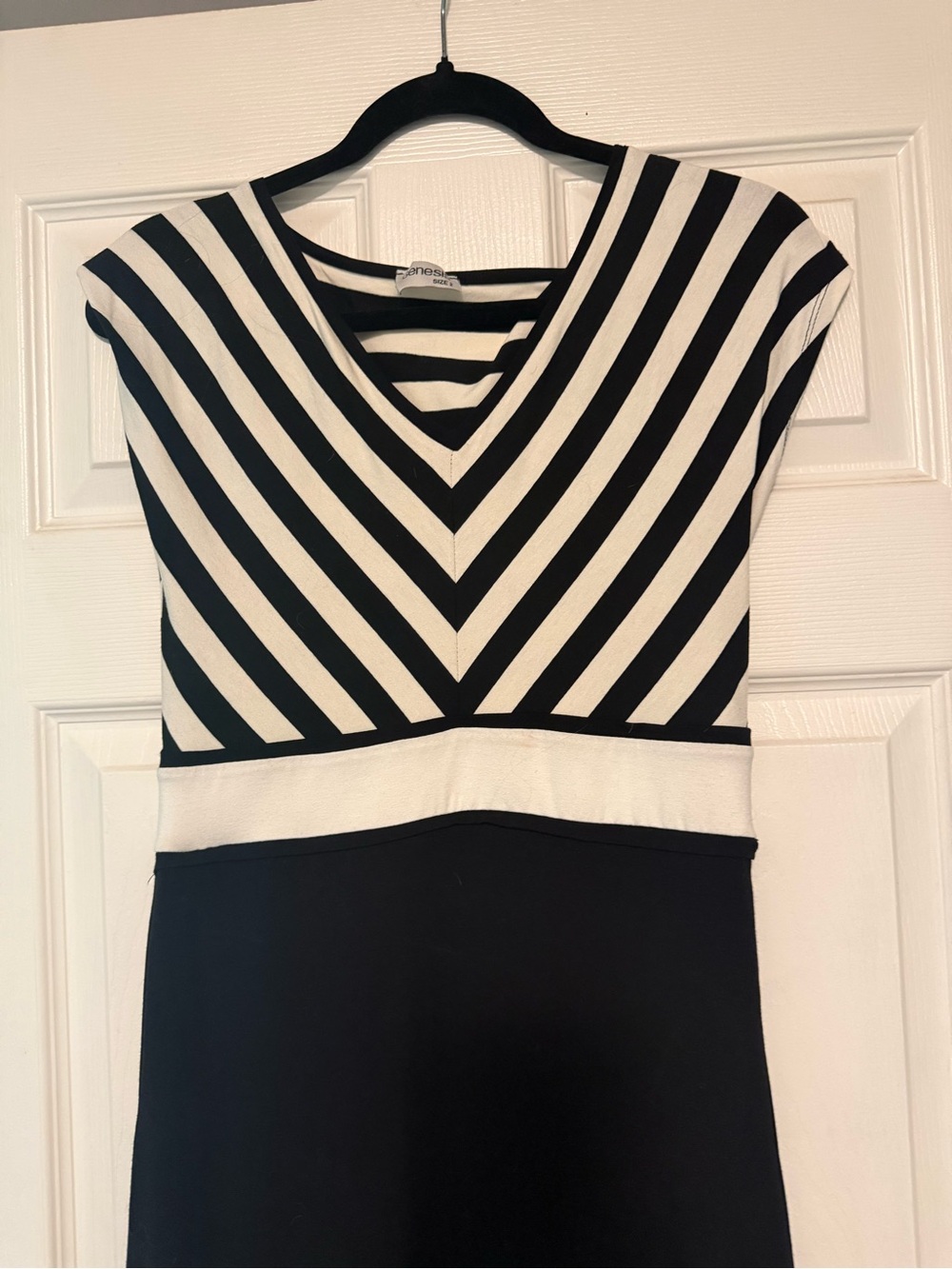 Black & White Striped V-Neck Dress